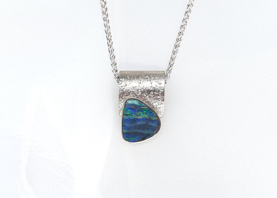 echt-es® Unikat-Anhänger, 750-Weißgold mit Boulder-Opal