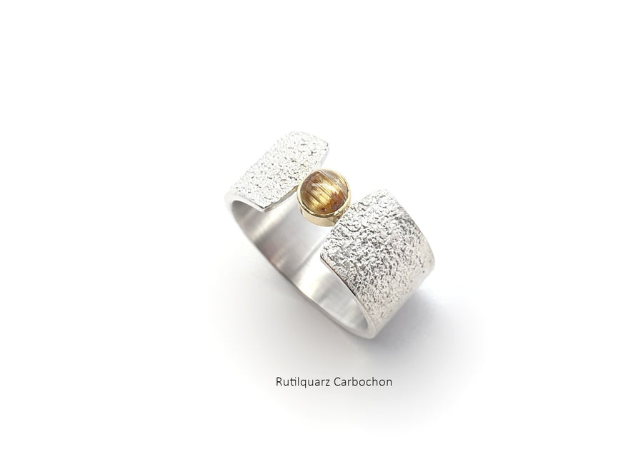 Sternenstaub Ring mit Farbedelstein, 925-Silber mit 750-Gelbgold